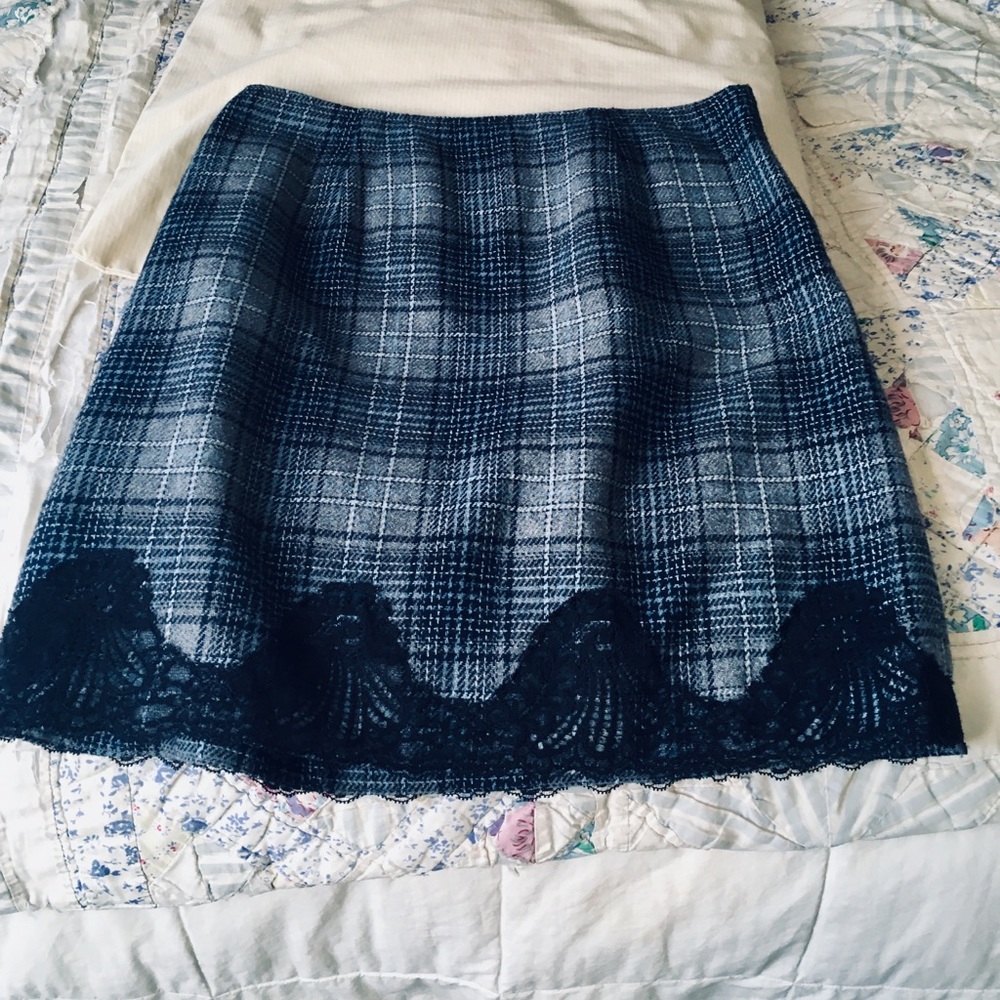 Nine West WoolBlend Plaid & Lace Skirt size 6